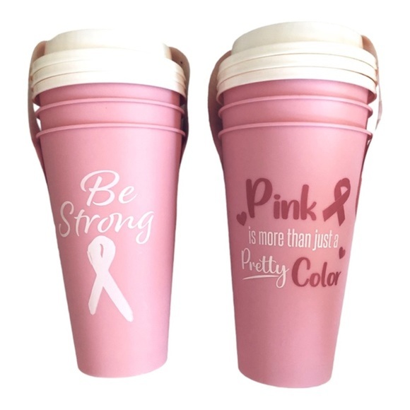 6pc pink Breast Cancer Awareness reusable lidded to-go microwaveable coffee cups - Picture 2 of 9